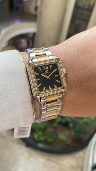 Ferro Quartz Çelik Altın/Gri Siyah Kadran 28 mm Kadın Kol Saati ürün görseli 1