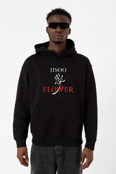 Jisoo Flower Siyah Erkek 3ip Kapşonlu Sweatshirt ürün görseli 1