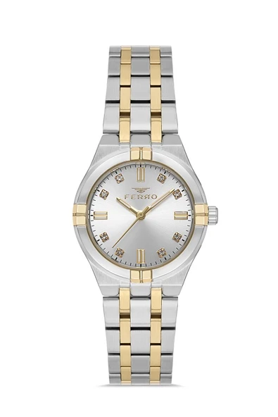 Ferro Quartz Çelik Altın/Gri 35 mm Kadın Kol Saati ürün görseli 1