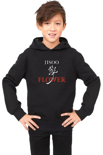Jisoo Flower Siyah Çocuk 3ip Kapşonlu ürün görseli 1