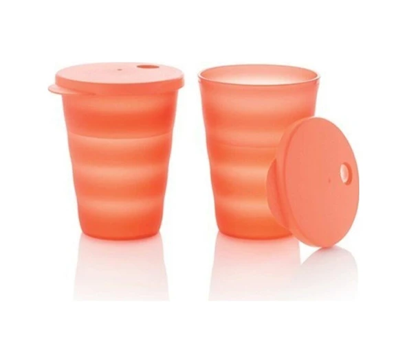 TUPPERWARE TURUNCU 2'Lİ PİPETLİ BARDAK SETİ ürün görseli 1