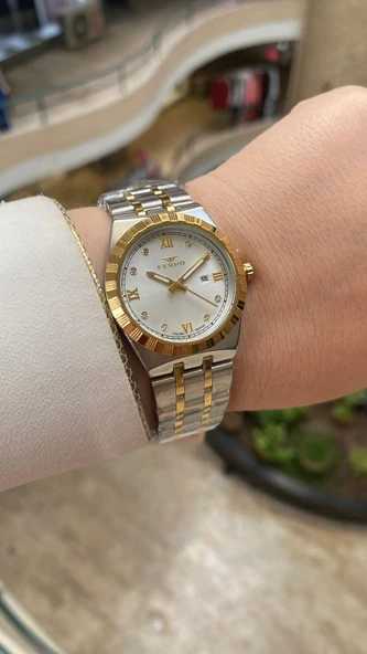 Ferro Quartz Çelik Sarı Gri 32 mm Kadın Kol Saati ürün görseli 1