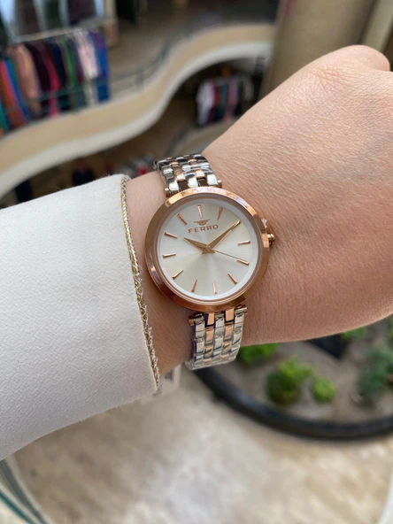Ferro FL21331A-E Çelik Rose Gold/Metalik Gri 34 mm Kadın Kol Saati ürün görseli 1