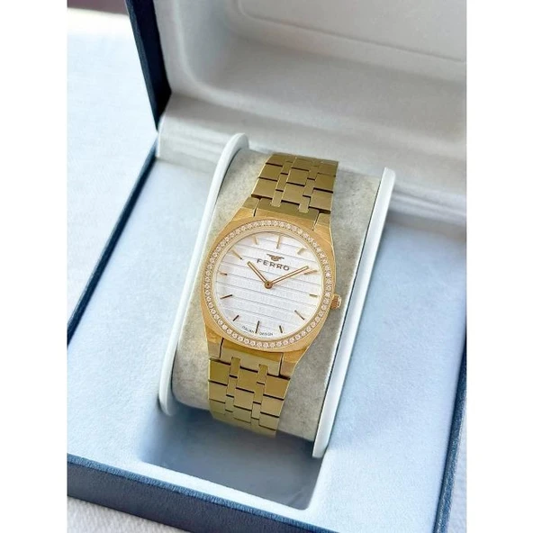 Ferro FL43003A-B Quartz Çelik Altın Rengi Gümüş Kadran 32 mm Kadın Kol Saati ürün görseli 1