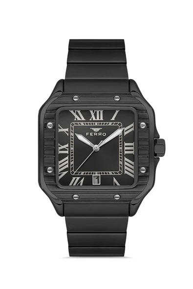 Ferro Quartz Çelik Siyah Köşeli Kasa 40 mm Erkek Kol Saati ürün görseli 1