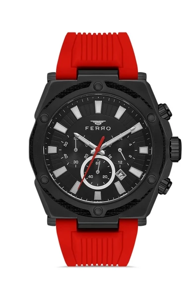 Ferro FM31396D-ZK Quartz Silikon Bordo Siyah Kadran 48 mm Fonksiyonları Aktif Erkek Kol Saati ürün görseli 1