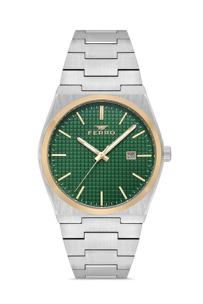 Ferro Quartz Çelik Gri Yeşil Kadran 3 ATM 40 mm Erkek Kol Saati ürün görseli 1