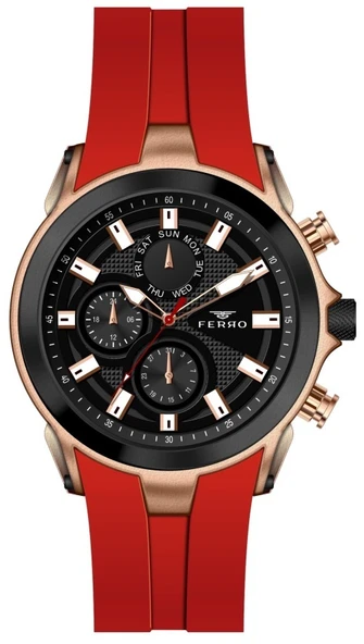 Ferro FM31402D-R4 Quartz Silikon Bordo Siyah Kadran 44 mm Erkek Kol Saati ürün görseli 1