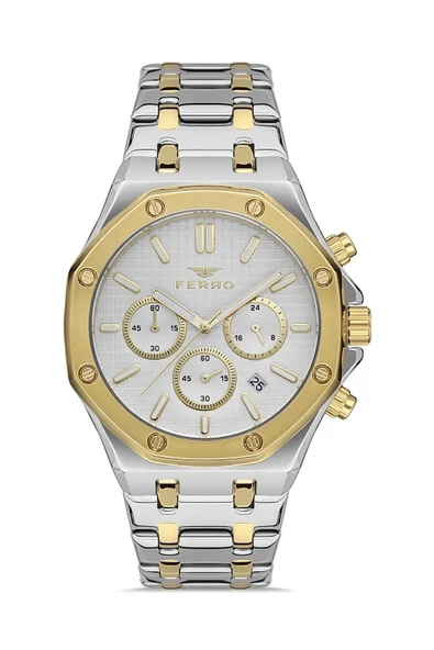 Ferro  FM31311A-D Quartz Çelik Altın/Gri 3 ATM 42 mm Erkek Kol Saati ürün görseli 1