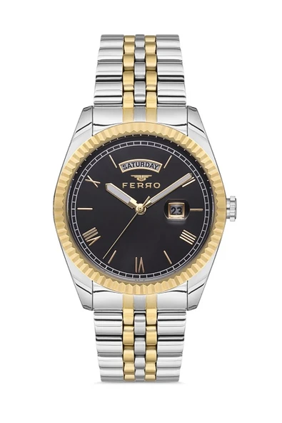 Ferro F11130A-D3 Quartz Çelik Altın/Gri Siyah Kadran 41 mm Erkek Kol Saati ürün görseli 1