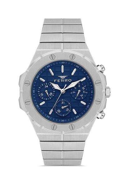 Ferro Quartz Çelik Gri Lacivert Kadran 42 mm Fonksiyonları Aktif Erkek Kol Saati ürün görseli 1