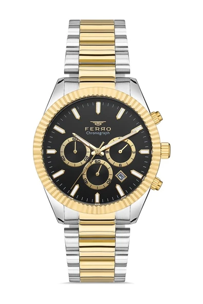 Ferro FM31289A-D2 Quartz Çelik Altın/Gri Siyah Kadran 43 mm Erkek Kol Saati ürün görseli 1