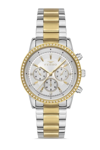 Ferro Quartz Çelik Altın/Gri 36 mm Kadın Kol Saati ürün görseli 1