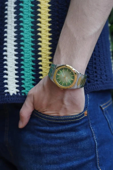 Ferro Quartz Çelik Altın Gri Yeşil Kadran 41 mm Erkek Kol Saati ürün görseli 1