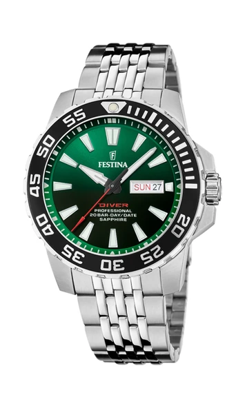 Festina F20661/2 Quartz Çelik Gri Safir Cam Yeşil Kadran 20 ATM 45 mm Erkek Kol Saati ürün görseli 1