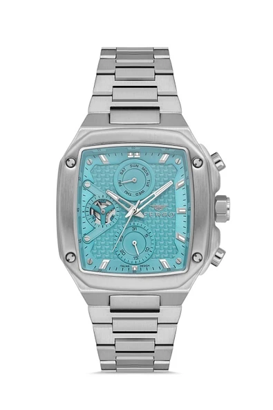 Ferro FM11485A-A15 Quartz Çelik Gri Turkuaz Kadran 40 mm Erkek Kol Saati ürün görseli 1
