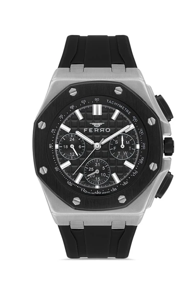 Ferro Quartz Silikon Siyah 43 mm Fonksiyonları Aktif Erkek Kol Saati ürün görseli 1