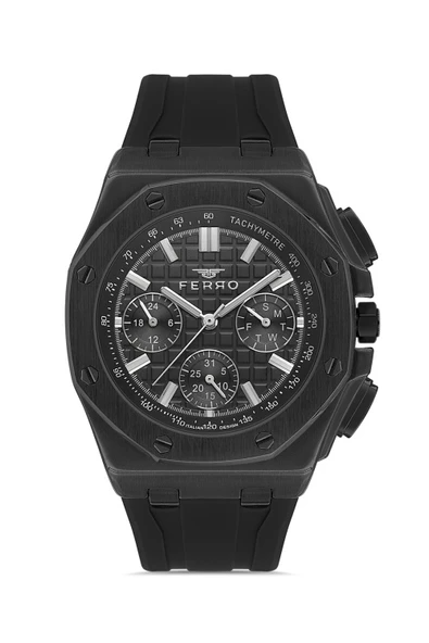 Ferro Quartz Silikon Siyah 43 mm Fonksiyonları Aktif Erkek Kol Saati ürün görseli 1