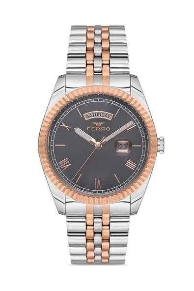 Ferro F11130A-E4 Quartz Çelik Rose/Gri Gri Kadran 41 mm Erkek Kol Saati ürün görseli 1