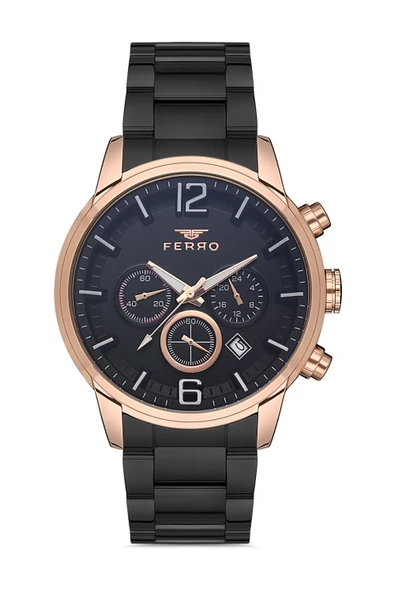 Ferro FM31916A-R Siyah Çelik Kordon 45 mm Fonksiyonlu Erkek Kol Saati ürün görseli 1