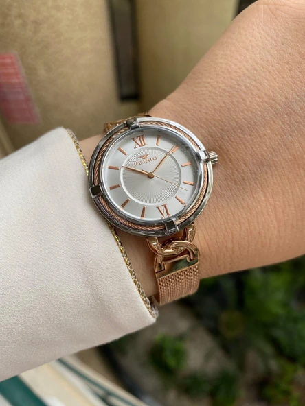 Ferro F21092C-E Quartz Hasır Rose 34 mm Kadın Kol Saati ürün görseli 1