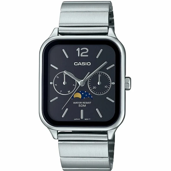 Casio MTP-M305D-1AVDF Quartz Çelik Gri Siyah Kadran Sun&Moon 34 mm Erkek Kol Saati ürün görseli 1