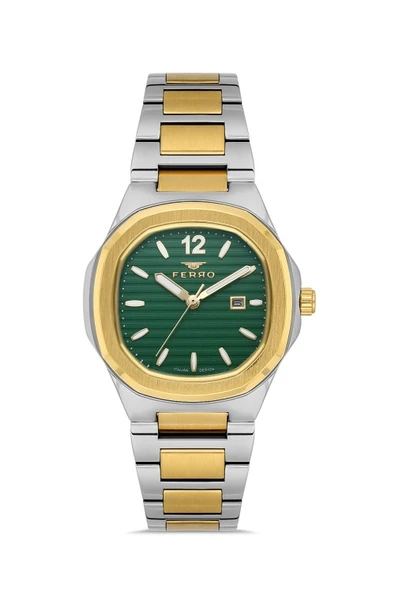 Ferro Quartz Çelik Altın/Gri Yeşil Kadran 24 mm Kadın Kol Saati ürün görseli 1