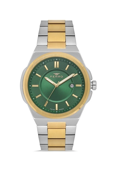 Ferro F11500AWT-D6 Quartz Çelik Altın/Gri Yeşil Kadran 43 mm Erkek Kol Saati ürün görseli 1