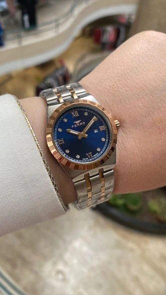 Ferro Quartz Çelik Rose Gri Lacivert Kadran 32 mm Kadın Kol Saati ürün görseli 1