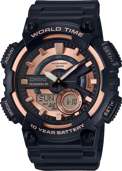 Casio AEQ-110W-1A3VDF Quartz Silikon Siyah 10 ATM 47 mm Erkek Kol Saati ürün görseli 1