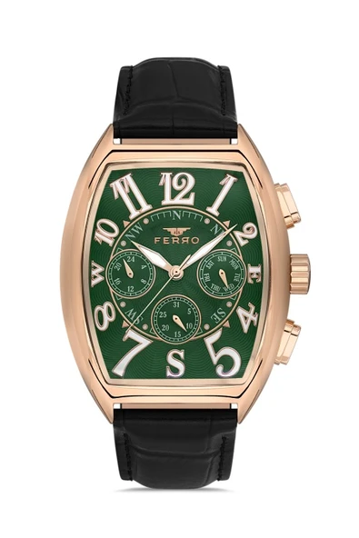Ferro Quartz Deri Siyah Yeşil Kadran 42 mm Erkek Kol Saati ürün görseli 1