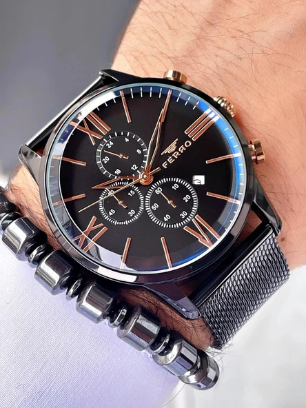 Ferro 45 mm Siyah Hasır Kordon Erkek Kol Saati FM1536C-G FM1536C-G ürün görseli 1