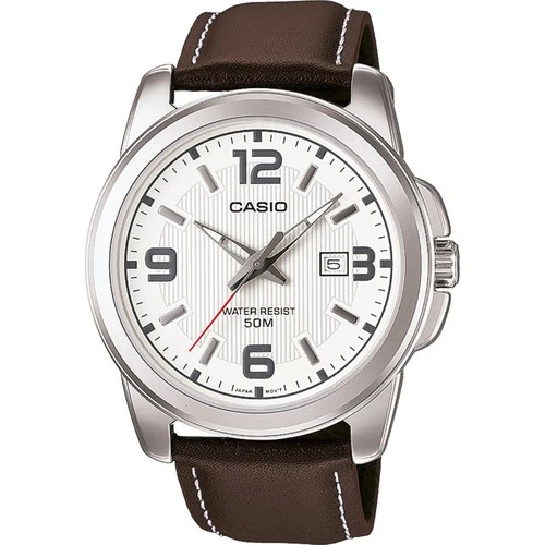 Casio MTP-1314L-7AVDF Quartz Deri Kahve Beyaz Kadran 45 mm Erkek Kol Saati ürün görseli 1