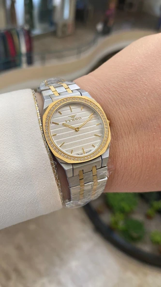 Ferro Quartz Çelik Altın/Gri Gümüş Kadran 32 mm Kadın Kol Saati ürün görseli 1