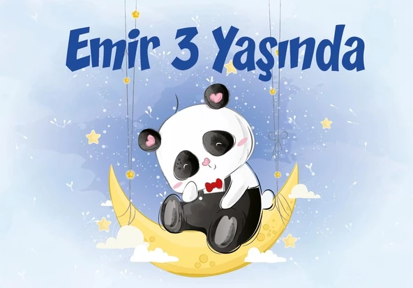 Sevimli Panda Temalı Doğum Günü Afişi 50X70 cm ürün görseli 1