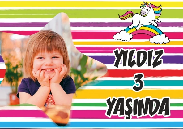 Yıldızı ve Unicorn Temalı Günü Afişi 35X50 cm ürün görseli 1