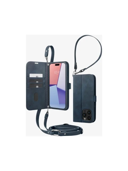 Spigen iPhone 15 Pro ile Uyumlu Kılıf Wallet S Pro Navy ürün görseli 1