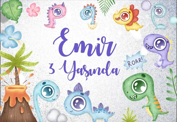 Dinozorlar Temalı Doğum Günü Afişi 35X50 cm ürün görseli 1