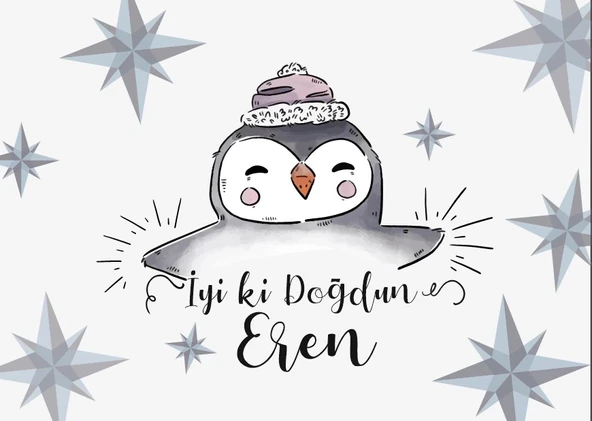 Penguen Temalı Doğum Günü Afişi 35X50 cm ürün görseli 1