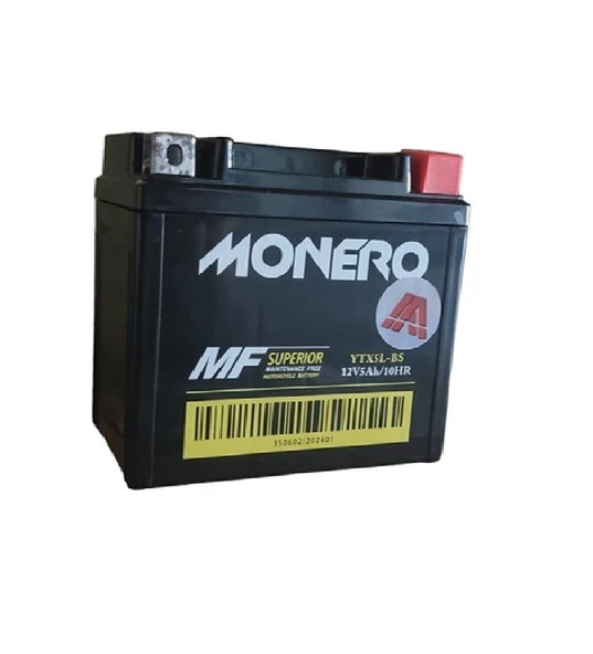 Monero 12V 5Ah Alçak/Yatık YTX5L - BS Motosiklet Aküsü EBATLAR: 113 x 68 x 105mm ürün görseli 1