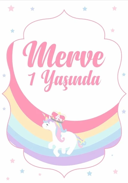 Unicorn Temalı Doğum Günü Afişi 50X70 cm ürün görseli 1