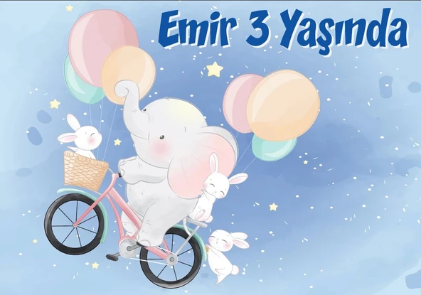 Sevimli Fil Temalı Doğum Günü Afişi 50X70 cm ürün görseli 1
