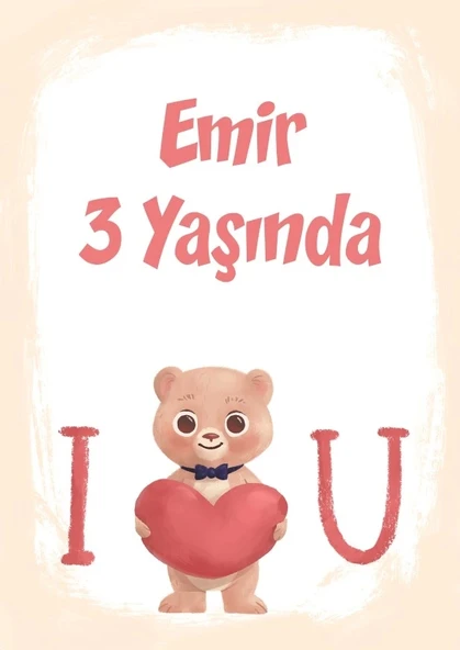 I love You Ayı Temalı Doğum Günü Afişi 50X70 cm ürün görseli 1