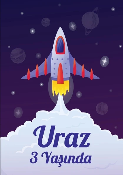 Uzay Temalı Doğum Günü Afişi 35X50 cm ürün görseli 1