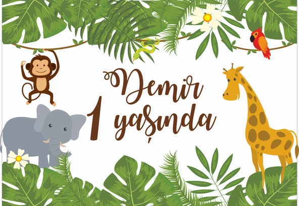 Safari Temalı Doğum Günü Afişi 35X50 cm ürün görseli 1