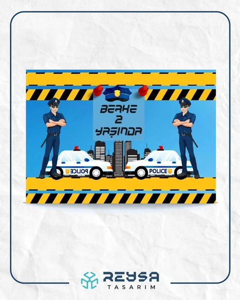 Polis Temalı Doğum Günü Afişi 35X50 cm ürün görseli 1