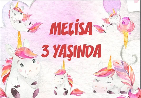 Unicorn Temalı Doğum Günü Afişi 35X50 cm ürün görseli 1