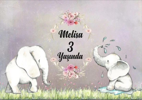 Sevimli Fil Temalı Doğum Günü Afişi 35X50 cm ürün görseli 1