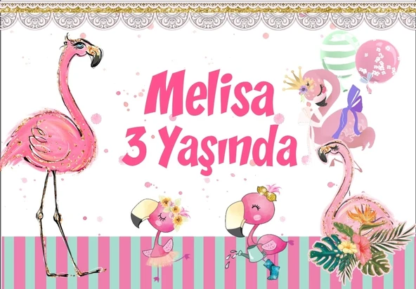Flamingo Temalı Doğum Günü Afişi 35X50 cm ürün görseli 1