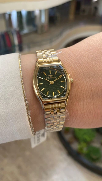 Ferro Quartz Çelik Altın Yeşil Kadran 25 mm Kadın Kol Saati ürün görseli 1